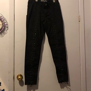 Black pants london jean string on front size 10